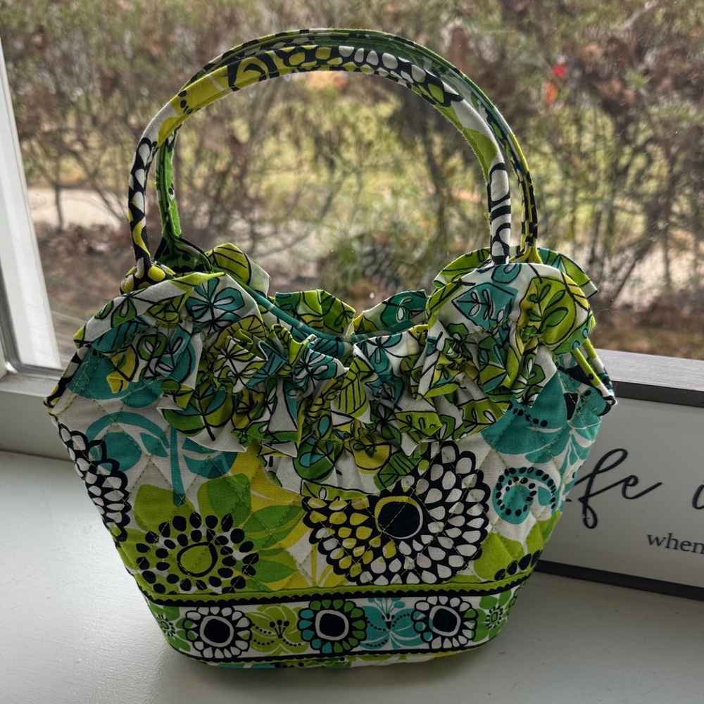Vera Bradley Floral Ruffle Top Tote in Green and Teal